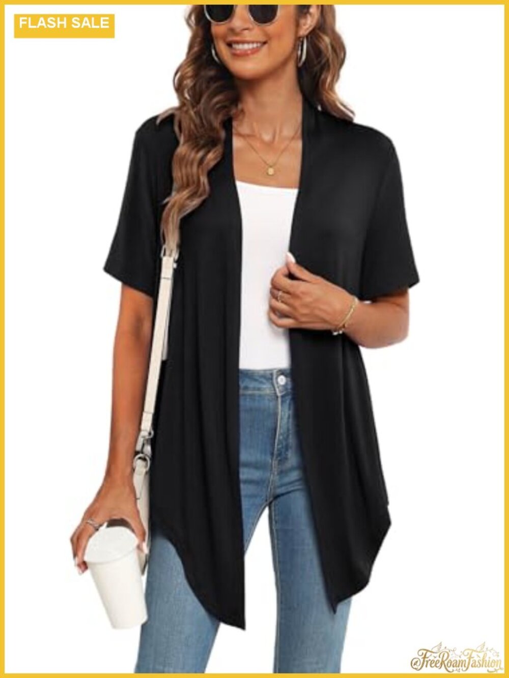 Women's Casual Short Sleeve Cardigan Front Tie Lightweight Summer Open Front